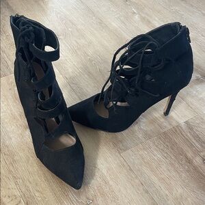Elegant Black Lace-Up Heels